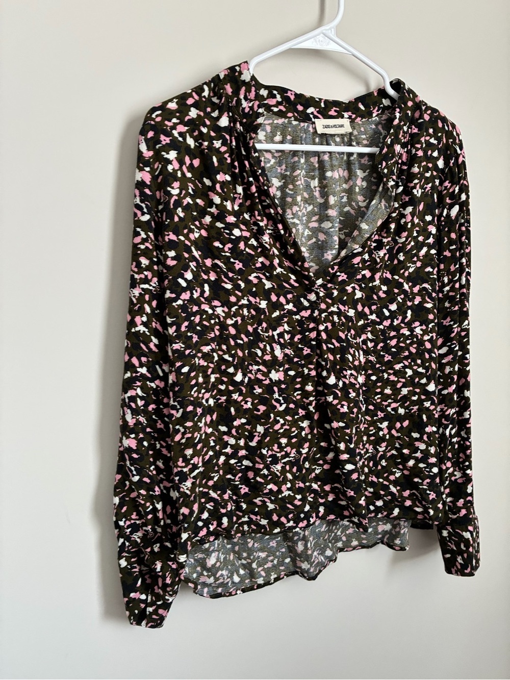 Zadig & Voltaire Paris Tink Leo Olive Abstract Blouse Size Medium - Picture 4 of 9